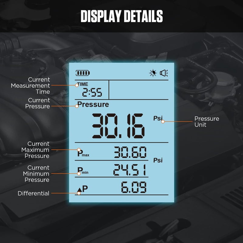 Autool Oil Pressure Tester Tool,0-426.6 PSI Oil Pressure Gauge kit Automotive,Intelligent Engine Oil Pressure Tester Tool kit,Digital Engine Oil Pressure Tester Gauge Tool Kit - Image 3